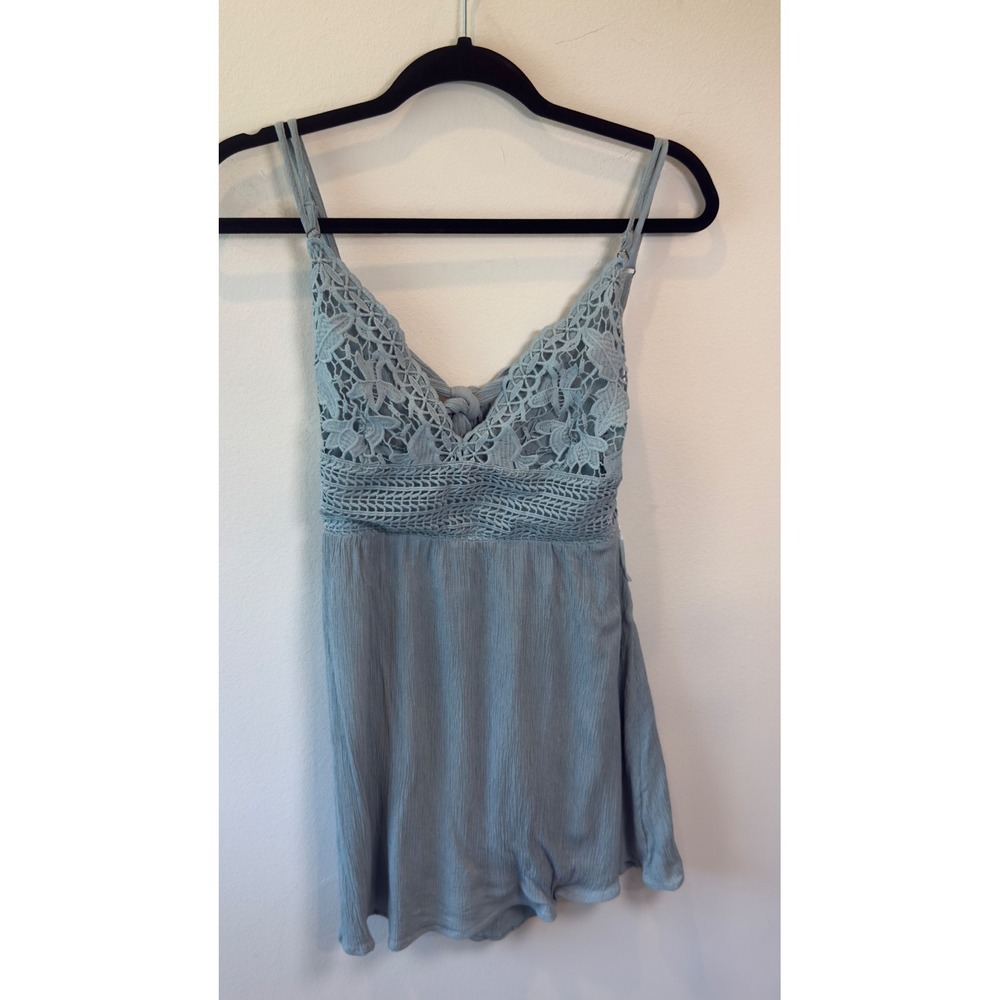 Ocean Drive Dusty Blue Crochet Mini Dress Size M